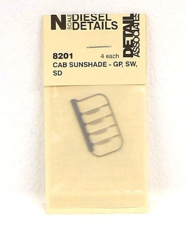 N Scale Detail Associates 8201 Plastic Cab Sunshades pkg (4)
