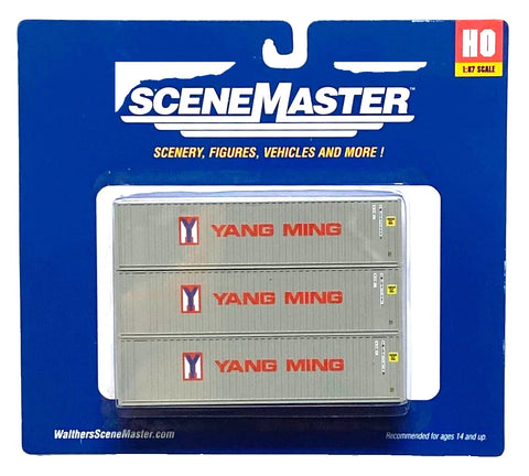 HO Walthers SceneMaster 949-18205 Yang Ming 40' Flat Panel Container 3-Pack