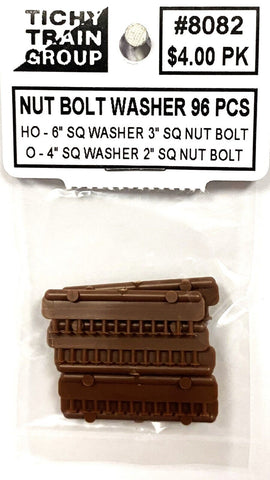 HO Scale Tichy Train Group 8082 3" Square Nut on Bolt w/6" Square Washer pkg(96)
