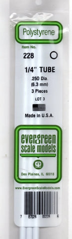 Evergreen 228 Styrene Tube .250" .64cm Diameter