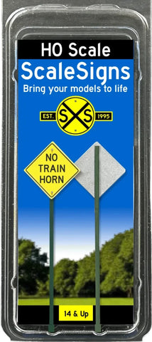 HO Scale ScaleSigns.com 2025c No Train Horn Ahead Street Sign (2) pcs