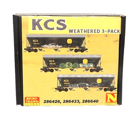 N Scale Micro Trains  983 05 097 Weathered Kansas City Southern KCS 3-Bay Covered Hopper 3-Pack