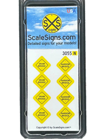 N Scale ScaleSigns.com 3055 Draw Bridge & Narrow Bridge Road Sign (8) pcs