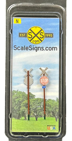 N Scale ScaleSigns.com 2006CV1 Railroad Crossing Crossbuck w/Faded Stop (2) pcs