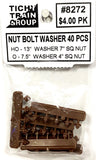 HO Scale Tichy Train Group 8272 7" Square Nut on Bolt w/13" Washer pkg (40)