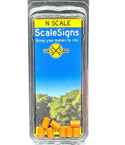 N Scale ScaleSigns.com 1003 Orange 55 Gallon Drums (8) pcs