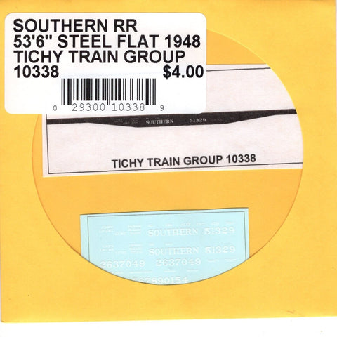 HO Scale Tichy Train 10338 Southern RR 53' 6" Steel Flatcar 1948 Decal Set