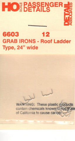 HO Scale Detail Associates 6603 Grab Irons Roof Ladder Type, 24" Wide 12 Pkg
