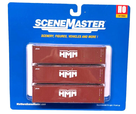 HO Walthers SceneMaster 949-18256 HMM 40' Fully Corrugated Container 3-Pack