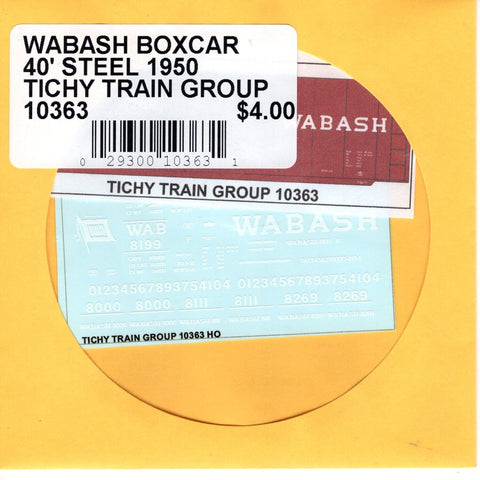 HO Scale Tichy Train 10363 Wabash Boxcar 40' Steel 1950 Decal Set