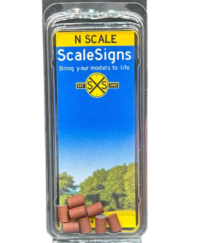 N Scale ScaleSigns.com 1002 Rust 55 Gallon Drums (8) pcs