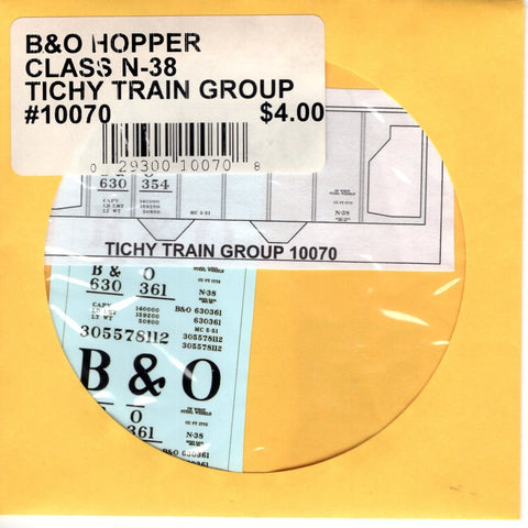 HO Scale Tichy Train 10070 B&O Hopper Class N-38 Decal Set