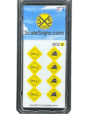 N Scale ScaleSigns.com 3032 Hill/Grade Ahead Road/Street Sign (8) pcs