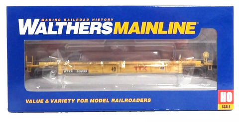 HO Scale Walthers MainLine 910-8428 Red "Forward Thinking"  TTX logo w/yellow conspicuity stripes TTX DTTX 53233 Thrall Rebuilt 40' Well Car