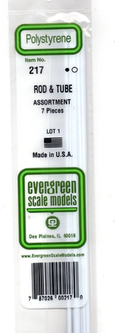 Evergreen 217 Styrene Plastic Rod & Tube Assorted pkg (7)