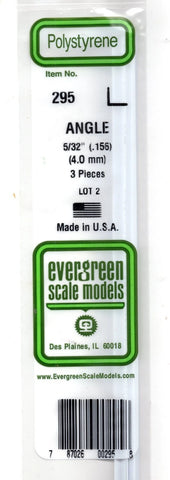 Evergreen 295 Styrene 14" L Angle .156" .40cm pkg (3)
