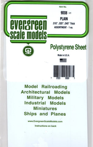 Evergreen 9008 Styrene Sheet Plain 6 x 12"Assortment (3) pkg