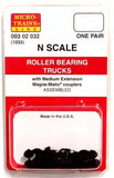 N Scale Micro Trains 302032 Roller Bearing Trucks w/Medium Couplers (1) Pair