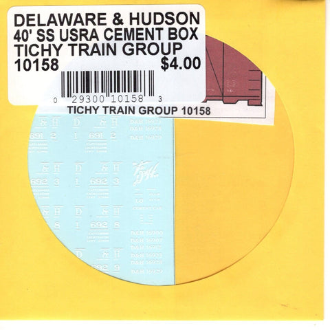 HO Scale Tichy Train 10158 D&H 40' SS USRA Cement Box Decal Set