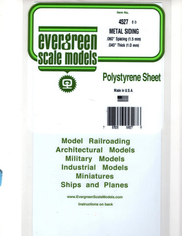 Evergreen 4527 Styrene White Metal Siding Sheet .060" .15cm Spacing