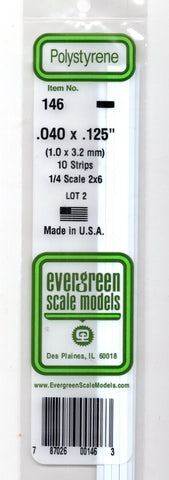 Evergreen 146 Styrene Strip Plastic .040" Thick x .125" 14" Long pkg (10)