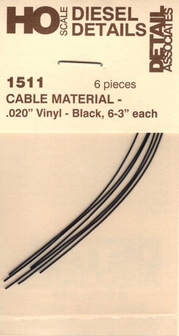 HO Scale Detail Associates 1511 Cable Material - .020" Vinyl - Black 6-3"