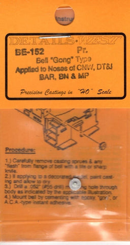 HO Scale Details West BE-152 Bell "Gong" Type Applied to Noses of CNW, DT&I, BAR