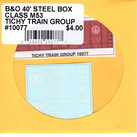 HO Scale Tichy Train 10077 B&O 40' Steel Box Class M53 Decal Set