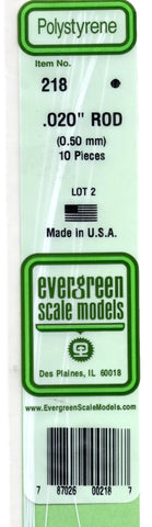 Evergreen 218 Styrene Rod .020" .05cm Diameter pkg (10)