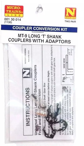 N Scale Micro Trains 130014 Unassembled MT-9 Long T Shank Coupler w/Adaptors 2pr