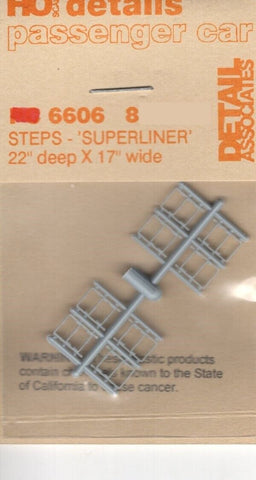 HO Scale Detail Associates 6606 Steps - Superliner 22" x 17" Wide 8/Pkg
