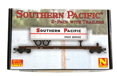 N Scale Micro Trains 983 02 279 Southern Pacific Flat Car w/Trailer 2-Pack #1