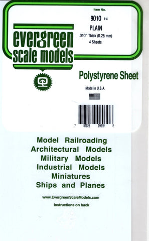 Evergreen 9010 Styrene Sheet Plain 6 x 12" .010" .03cm pkg (4)