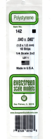 Evergreen 142 Styrene Strip Plastic .040" Thick x .040" 14" Long pkg (10)