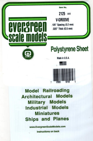 Evergreen 2125 Styrene V-Groove Siding Sheet .020 x 6 x 12" .125" Spacing