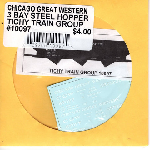 HO Scale Tichy Train 10097 Chicago Great Western 3 Bay Steel Hopper Decal Set