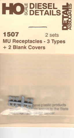 HO Scale Detail Associates 1507 MU Receptacles - 3 Types + 2 Blank Covers