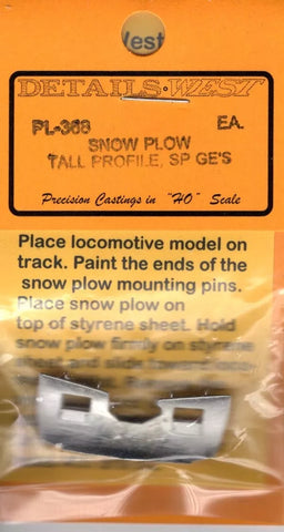 HO Scale Details West PL-368 Snow Plow Tall Profile, SP GE's