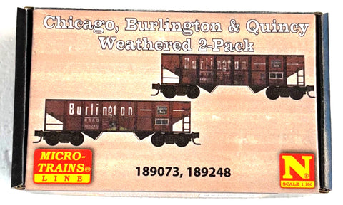 N Scale Micro Trains 983 05 089 Burlington CB&Q 33' Rib Side 2-Bay Hopper 2-Pack