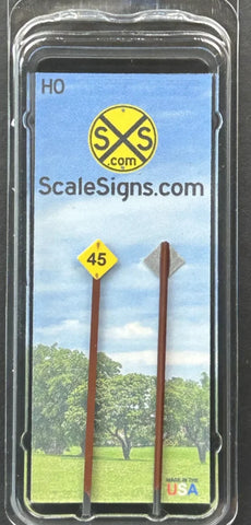 HO Scale ScaleSigns.com 2104v45 Yellow Railroad Speed Limit 45 Sign (2) pcs