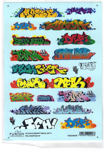 HO Scale Fusion Graphics 102-87 Graffiti Decal Set #3