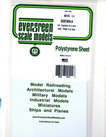Evergreen 4514 Styrene Sidewalk Sheet .040 x 6 x 12" 1/2" 1/8" .3cm Squares