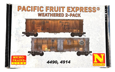N Scale Micro Trains 983 05 098 Pacific Fruit Express 40' Steel Reefer 2-Pack