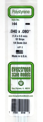 Evergreen 144 Styrene Strip Plastic .040" Thick x .080" 14" Long pkg (10)