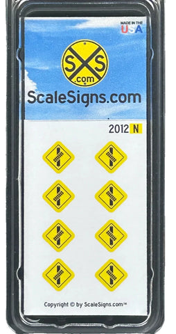 N Scale ScaleSigns.com 2012 Railroad Crossing at Angle Street/Road Sign (8) pcs