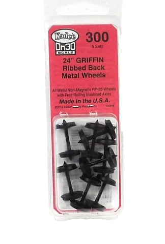 On30 Scale Kadee #300 24" Griffin Ribbed-Back Wheelsets pkg (8)