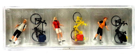 HO Scale Preiser Kg 10643 Standing Cyclists in Sportswear w/Bikes Figures Set