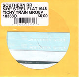 O Scale Tichy Train 10338O Southern RR 53' 6" Steel Flatcar 1948 Decal Set