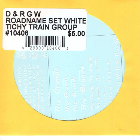 HO Scale Tichy Train 10406 D&RGW Roadname Set White Decal Set