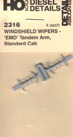HO Scale Detail Associates 2316 Windshield Wipers 'EMD' Tandem Arm, Standard Cab